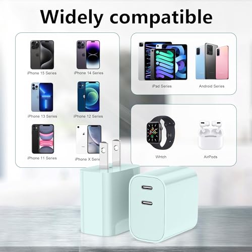 USB C Charger Block 3 Pack, Dual Port 20W Fast Wall Plug (Green) - color: Green