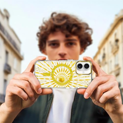 VisEnt Clear Case for iPhone 16 Plus, Magnetic Phone Case, Transparent Slim Cover, Military Grade Protection, Shockproof, Anti-Yellowing, Scratch Resistant, Folk Gold Sun - color: Folk Gold Sun, size: Iphone 16 Plus