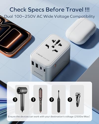 MOMAX 70W GaN Universal Travel Adapter, All-in-One Travel Charging - color: White, size: 70W