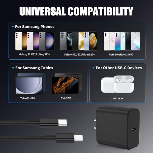 4Pack USB C Charger Super Fast Charging for Samsung Galaxy S25 Ultra - color: Black, size: 4Pack 3+6+6+10Feet