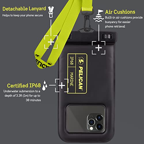 Pelican - Marine Series - IP68 Waterproof Floating Protection Phone Pouch/Case - Black/Hi Vis Yellow - Regular and XL Size