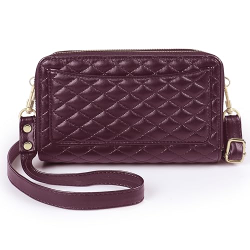 Harryshell Compatible with iPhone 16 Plus Case Wallet Multi Zipper Detachable Removable Cover with RFID Blocking Card Slot Holder Mirror Crossbody Strap (Compatible with Magsafe - Quilted Burgundy) - color: Compatible with Magsafe - Quilted Burgundy, size