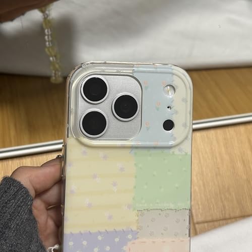 for iPhone 17 pro max Case, Pastel Patchwork Phone Cover with Crystal Heart Beaded Strap & Bow Charm, Cute Kawaii Clear Protective Case for Women Girls (Lanyard+Phone case, iphone17promax) - size: iphone17promax