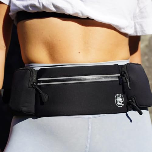 Running Belt with Water Bottle Holder Waist Bag Extender Black - color: Black
