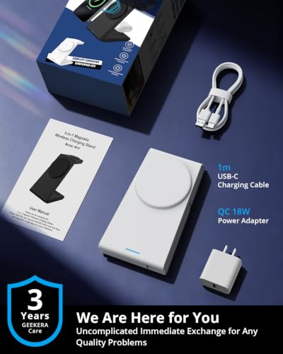 JoyGeek Foldable 3-in-1 Wireless Charging Station for iPhone Air/17/16/15/14/13/12, Charging Stand for Apple Watch 11-2 and AirPods, Travel Wireless Charger - color: oyster white