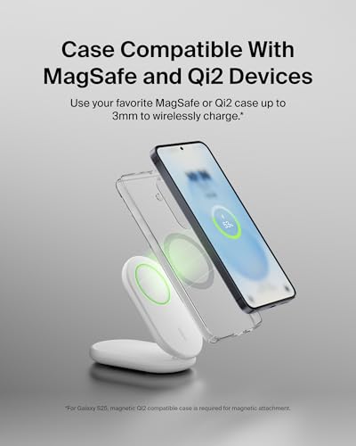Belkin Qi2 15W Magnetic Foldable Wireless Charging Stand, Standby - color: White