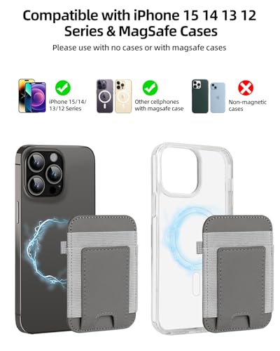For Magsafe Wallet, Strongest Magnetic Wallet for iPhone 17/16/15/14/13/12 Series, Magnetic Card Holder with 2 Card Slots, RFID Blocking, Vegan Leather, Hold 7 Cards, Gray | Magnetic Wallet for iPhone 17/16/15/14/13/12 Series, Magnetic Card Holder with 2