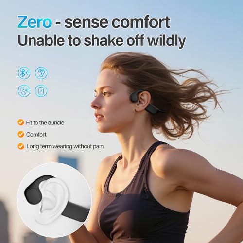 Bone Conduction Headphones - Bluetooth 5.4 Wireless Open-Ear Headphones with Microphone, IPX5 Sweatproof Running Headset, 12Hrs Battery Life for Cycling, Hiking, Workout & Sports (Black)