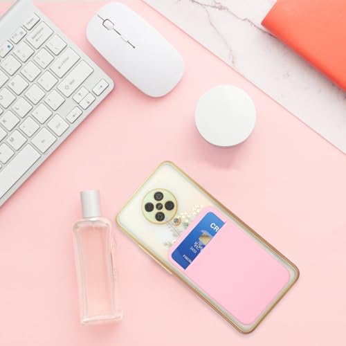 2pcs Adhesive Phone Wallet Holder with Elastic Stretch Fabric, Credit Card Storage Sleeve for Mobile Phone Back, Light Pink Sticky Cellphone Card Pocket for Travel and Daily Use