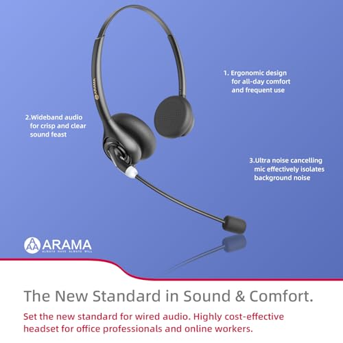 Arama Cell Phone Headset with Mic, 3.5mm Wired, USB-C Adapter