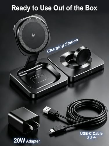 Wireless Charging Station for Apple Devices,Magnetic Travel Charger - color: black