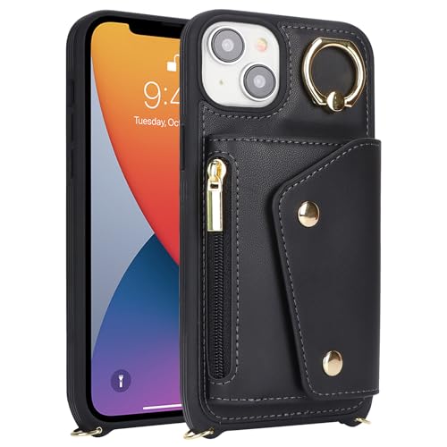 Lipvina Crossbody Wallet Case for iPhone 13,Black - color: 01-Black, size: iPhone 13 6.1"