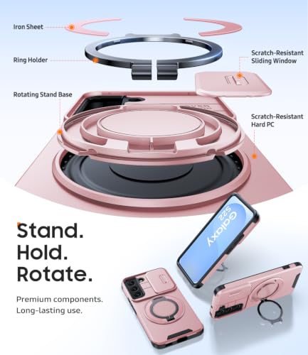 JAME for Samsung Galaxy S22 Case with Ring Stand & Slide Camera Cover Pink - color: Pink, size: Galaxy S22