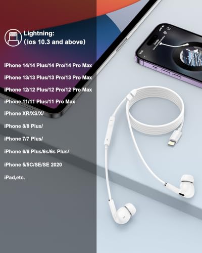 Wired Lightning Ear Buds for iPhone 14 13, Apple Pods Headphones Earphones - color: White