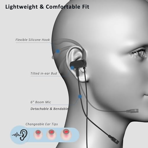 USB C & A Wired Earbuds with Boom Mic for Phone & PC, Ideal for Call & Work