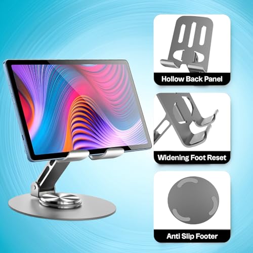 Foldable Metal Cell Phone Stand for Desk - 360 Swivel Rotating Phone Holder, Adjustable Angle Desktop Dock Non-Slip Aluminum Stand Compatible with iPhone, Samsung, E-Readers - Purple - color: LIGHT PURPLE