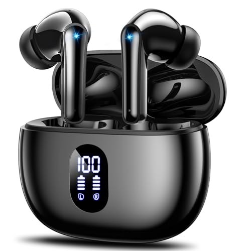 Wireless Earbuds Bluetooth 5.3 Ear Buds, Hi-Fi Stereo Bass Ear Buds with 48H Playtime & LED Display, Lightweight in-Ear Headphones with Mic, IPX7 Waterproof, Touch Control for iPhone