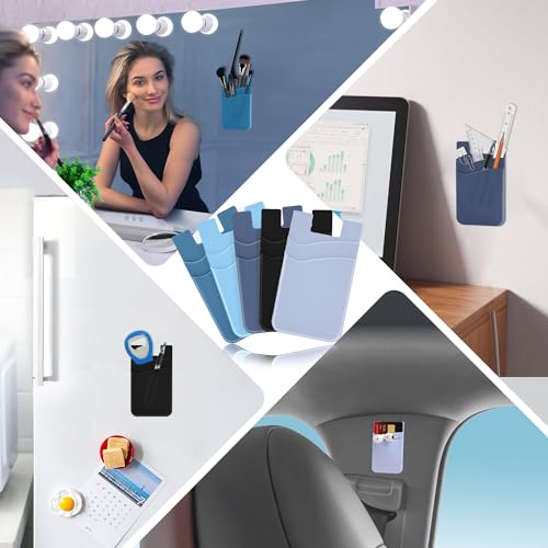 SHANSHUI Phone Card Holder Stick on, CellPhone Silicone Sticky Wallet Sleeve Pocket Business ID Credit Card Comptible for iPhone, Android & Most Smartphones - 5 Pack - color: Black+Blue+Celeste+Sierra+Navy Blue
