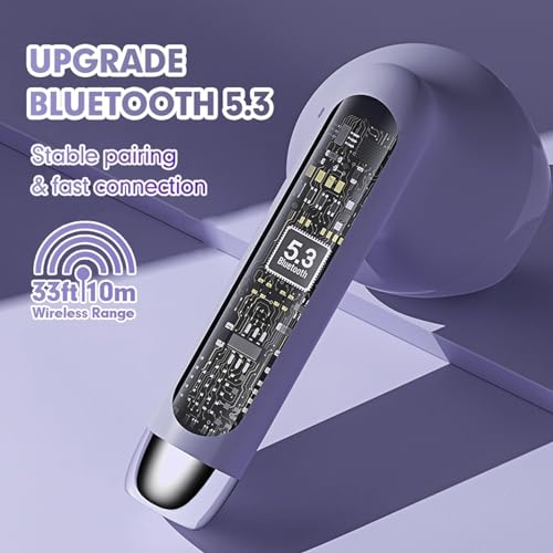 True Wireless Earbuds Purple Bluetooth 5.3 with Microphone for Working Out Noise Canceling Blue Tooth Ear Buds Deep Bass TWS Wireless Earphones with Charging Case in Ear Headphone for iPhone Android - color: Purple