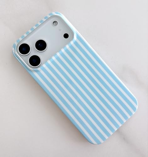 Qokey Compatible for iPhone 17 Pro Max Case, Cute Stripes Aesthetics Phone Cover, Glossy Soft TPU Slim Lightweight Fashion Shockproof Case for Women, Blue and White - color: Blue and White Stripes