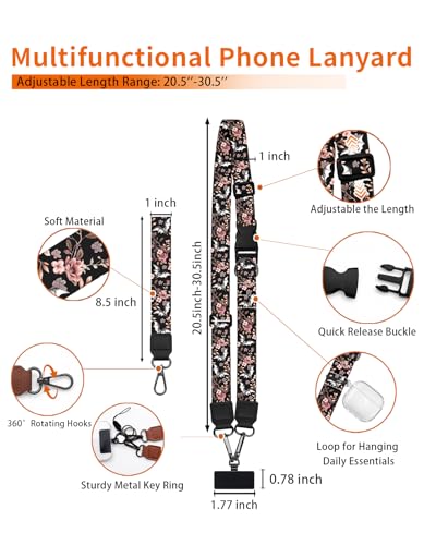 Gothic Bat Floral Phone Lanyard Crossbody Wrist Neck Strap Women - color: Gothic Bat