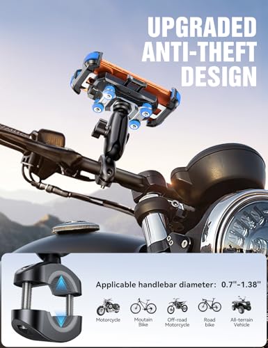 JOYROOM Motorcycle Phone Mount Holder with Dual Vibration Dampener - color: Blue