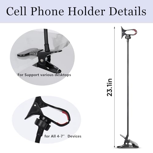 Cell Phone Holder Gooseneck Mount, Universal Lazy Bracket Flexible Long Arm Clamp Clip Phone Stand for Bed,360 Adjustable DIY Flexible Grip Desktop Mobile Phone Stand for All 4-7” Devices
