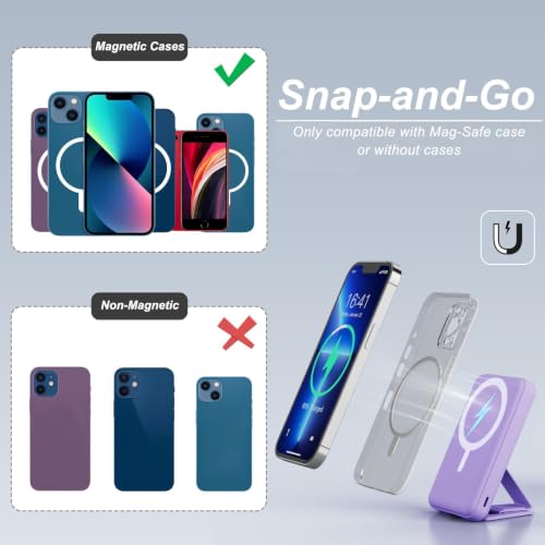 AOGUERBE Magnetic Power Bank, 10000mAh Wireless Portable Charger with Stand - color: Lilac