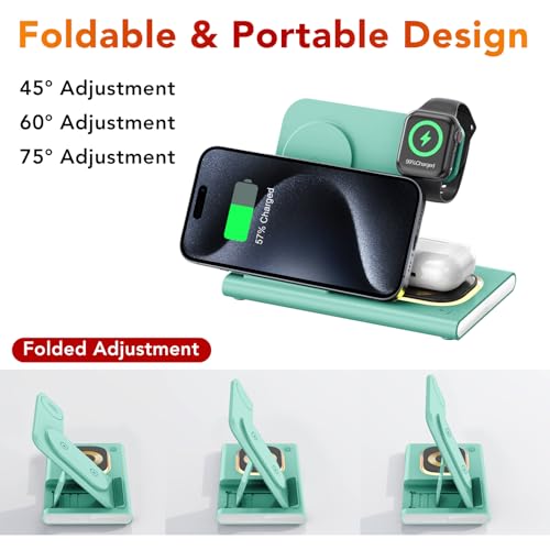 3 in 1 Foldable Charging Station for Apple Wireless Charger - color: Green
