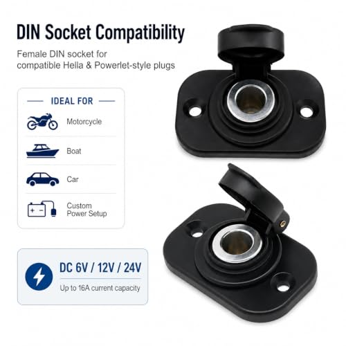 Cliff Top Waterproof DIN Power Outlet 12-24V Compatible with Hella Powerlet - color: Hella(DIN) Socket