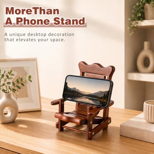Kingdder 1 Pcs Cute Chair Phone Holder, Adjustable Wooden Cell Phone Stand, Folding Mini Rocking Chair Decor, Portable Wood Smartphone Holder for Smartphone, Doll Display, Desk Decor, Office, Gift