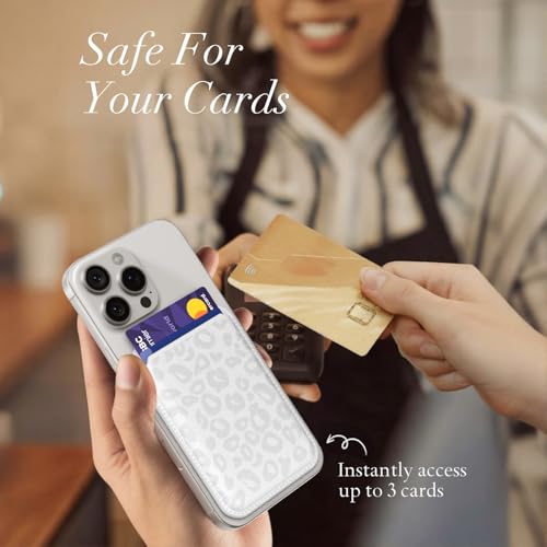 Svanove Leopard Magnetic Phone Wallet Compatible with Magsafe Wallet for Women, Cheetah Print ID Credit Card Holder Wallets for iPhone 17/16/15/14/13/12 Series, Cute Slim Leather Wallets, White - color: White