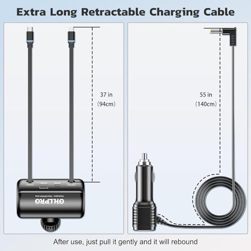 OHLPRO Multi Car Retractable Backseat 4 in 1 Car Charging Station Box Compatible with All Phones | iPhone | Samsung | Uber Taxi Lyft Turo Ride Share Customer Charging Dock Attach to Headrest - size: 39.3in Charging Station