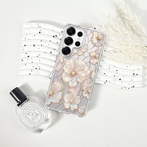 for Samsung Galaxy S25 Ultra Magnetic Case【Compatible with MagSafe】 Aesthetic Oil Painting Stained Glass Flower Design, Slim Fit Hard PC Back Shockproof Cute Clear Phone Cover, Light Pink - color: Light Pink, size: Galaxy S25 Ultra