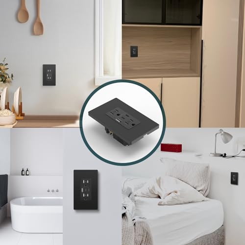 TOPELER 6.0A USB C Wall Outlet, 15A TR Receptacle with USB-C/A Ports, Balck - color: Black, size: 15A