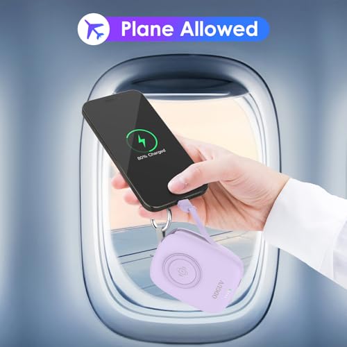 Small Portable Charger 5000mAh,iWatch Wireless Charger Mini Power Bank with Built-in Cable,Travel Keychain Charger for Apple Watch 11/10/9/8/Ultra/7/6/Se/5/4,iPhone 17/16/15/14/13/12,Android Phone - color: Purple