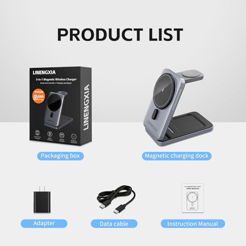 3-in-1 Adjustable Magnetic Charger, 15W for iPhone/Watch/AirPods - color: Grey