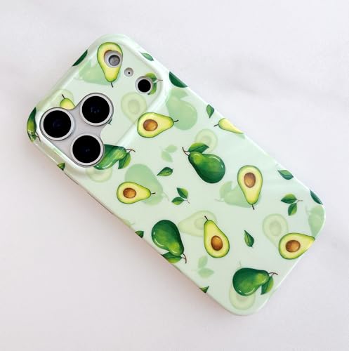 Qokey Compatible for iPhone 17 Pro Max Case 6.9 Inches, Fruit Avocados on Garden, Glossy Texture Fingerprint-Resistant Shockproof Phone Cover for Women Girls, Avocado Green - color: Avocado Green
