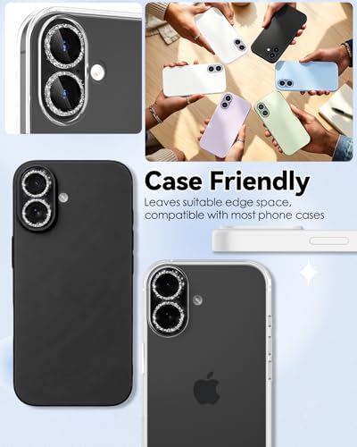 CloudValley All Bling Camera Lens Protector for iPhone 17/iPhone 16/Plus - color: Bling Black