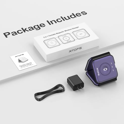 3 in 1 Wireless Charging Station for Apple,Foldable Magnetic Travel Charger - color: deep purple
