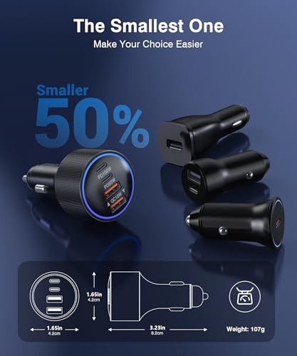 USB C Car Charger Fast Charge,200W Dual PD 4-Port Cigarette Lighter Adapter