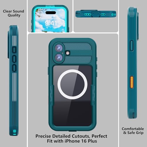 Fit with iPhone 16 Plus Phone Case IP68 Waterproof Magnetic - color: Cyan-Teal, size: iPhone 16 Plus 6.7 inch