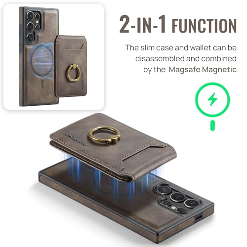 for Samsung Galaxy S26 Ultra 2 in 1 Detachable Card Bag Wallet Case Durable Leather Wallets Magnetic Card Holder 4 Card Slots Ring Stand RFID Blocking Coffee - color: Coffee, size: Samsung Galaxy S26 Ultra