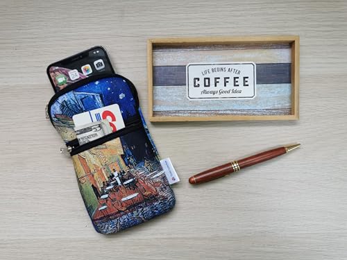Tainada Crossbody Phone Bag w/Neck Strap (Van Gogh Café Terrace at Night) | For Men/Women; Water-resistant, shockproof, lightweight dual zipper neoprene pouch; Compatible with most of smartphones - color: Van Gogh Café Terrace at Night