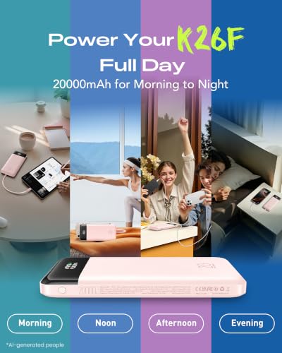 Orfeika 20000mAh Power Bank, Portable Charger with 4 Built-in Cables - color: SoftPink