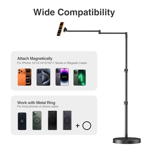elitehood Magnetic Floor Phone Stand for Bed, Magsafe Overhead Phone Holder - size: 4" - 7" Magnetic Phone Holder