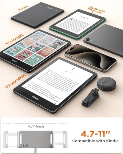 SAIJI 39.3" Gooseneck Kindle Holder with Long Battery Remote Page Turner - color: Grey