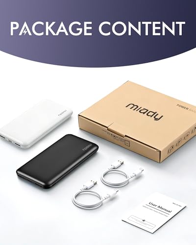 Miady 2-Pack Portable Charger, Slim 10000mAh Power Bank Travel Battery Pack - color: Black+White-1