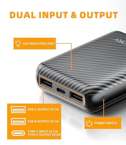 Heated Vest Battery Pack,๐๐๐๐๐๐ฆ๐๐ก 5V 2A/3A USB-C Out/in Power Bank for Heated Jacket Heated Pad Heated Hoodies Pocket Size Black - size: 5V 12000mAh Black