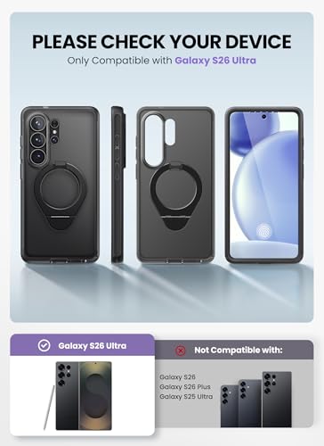 i-Blason for Samsung Galaxy S26 Ultra Case MagSafe with Ring Stand, 360° Full-Body with Built-in Screen Protector, 2-in-1 Kickstand/Ring Holder, Anti-Yellowing Slim Shockproof Phone Case, Frost Black - color: Frost Black